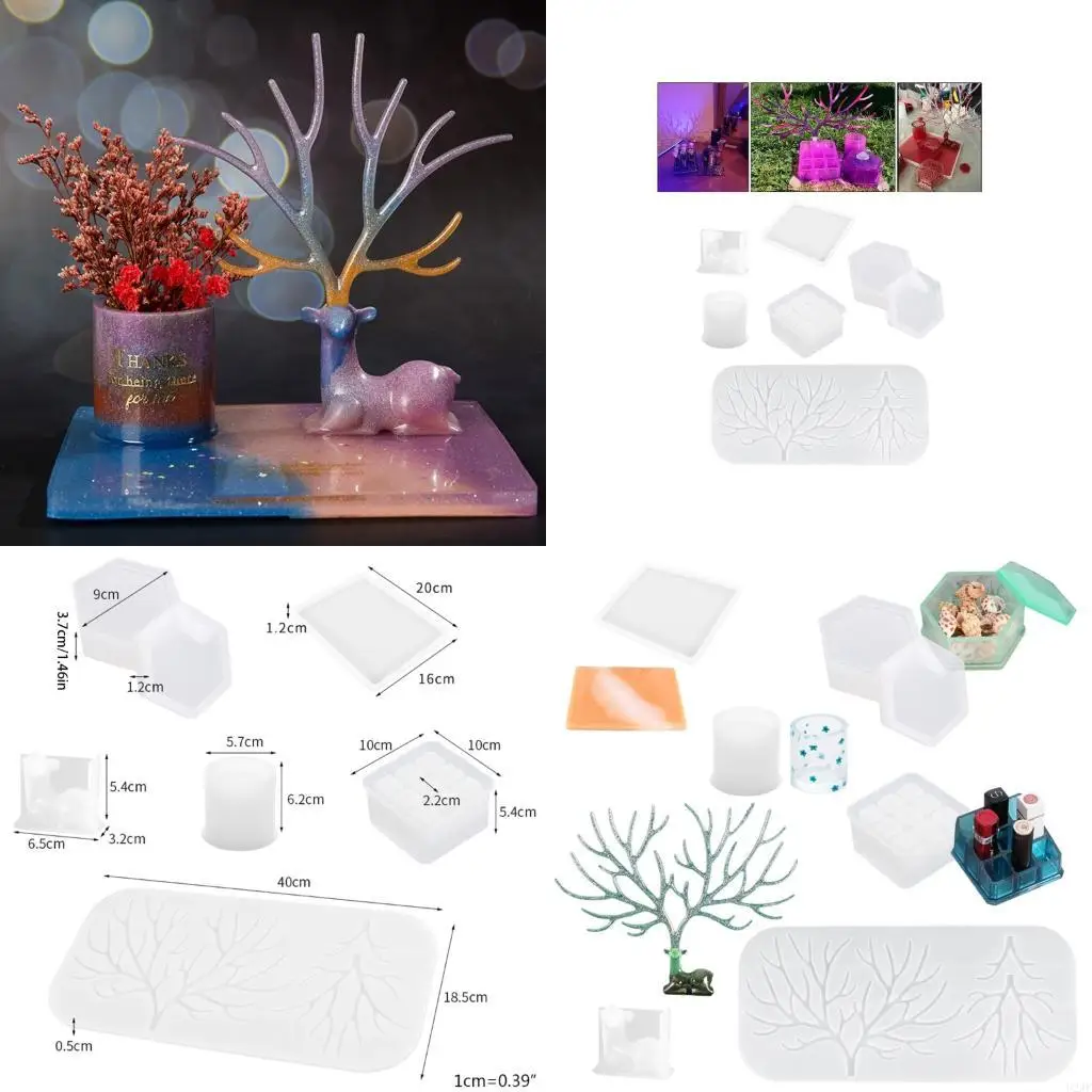 

1 комплект кристаллических форм для эпоксидной смолы с оленями, поднос для макияжа, ювелирных изделий, силиконовая форма