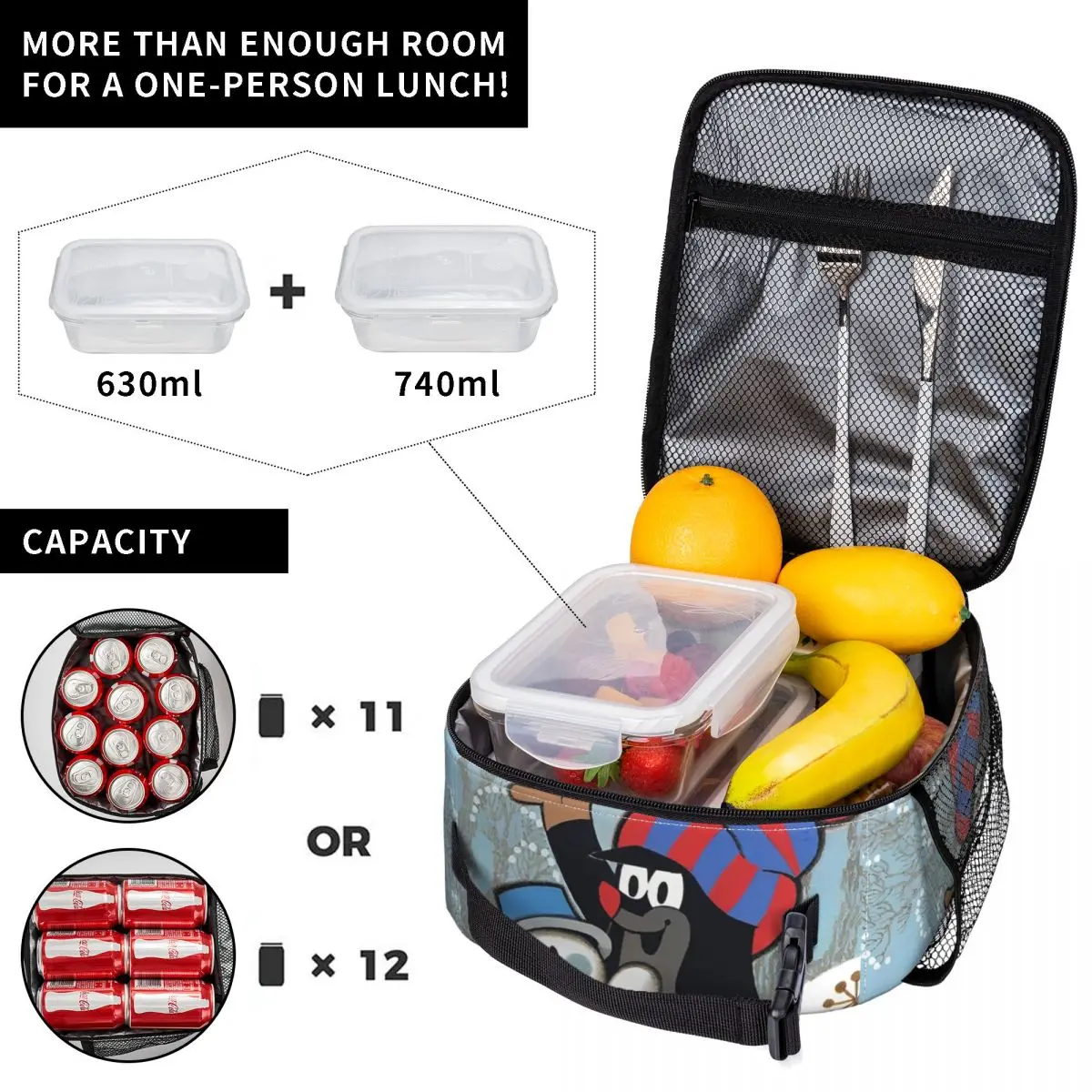 Bolsa de almuerzo The Little Mole, fiambrera informal para mujer, práctica bolsa refrigeradora de oficina, bolsa con estampado Oxford, bolsas de comida