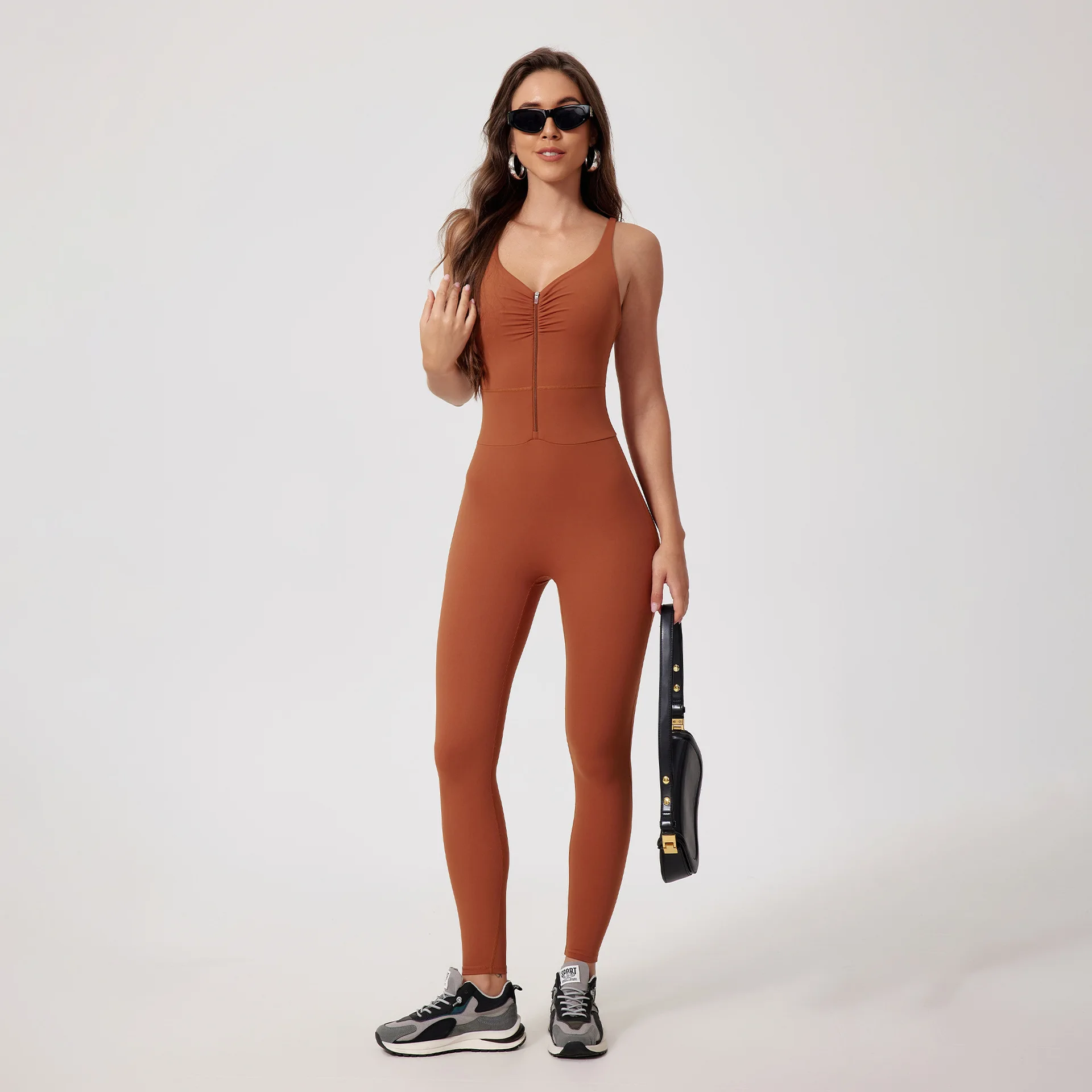 Workout Suit One-Piece for Women Yoga Jumpsuits Zipper Fitness Tights Activewear