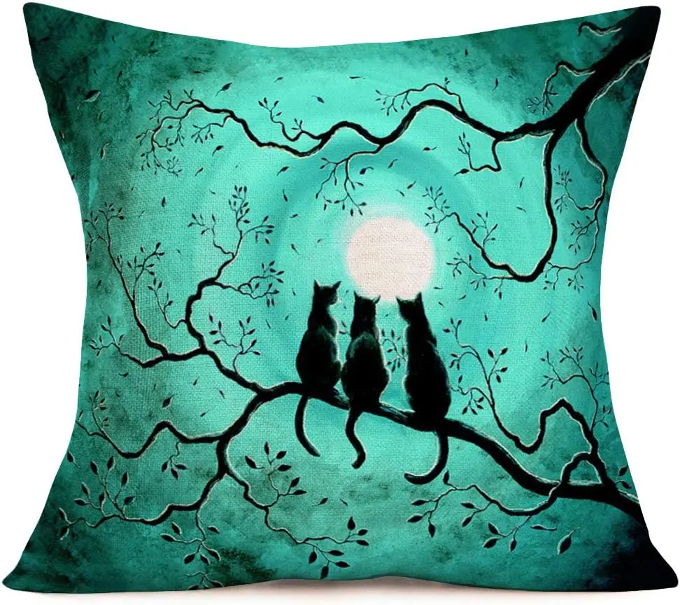 Halloween Pillow Seat Cover Black Cat Owl Linen Pillowcase 'Decorative Square Pillow Cover pillowcase 50*50 decor