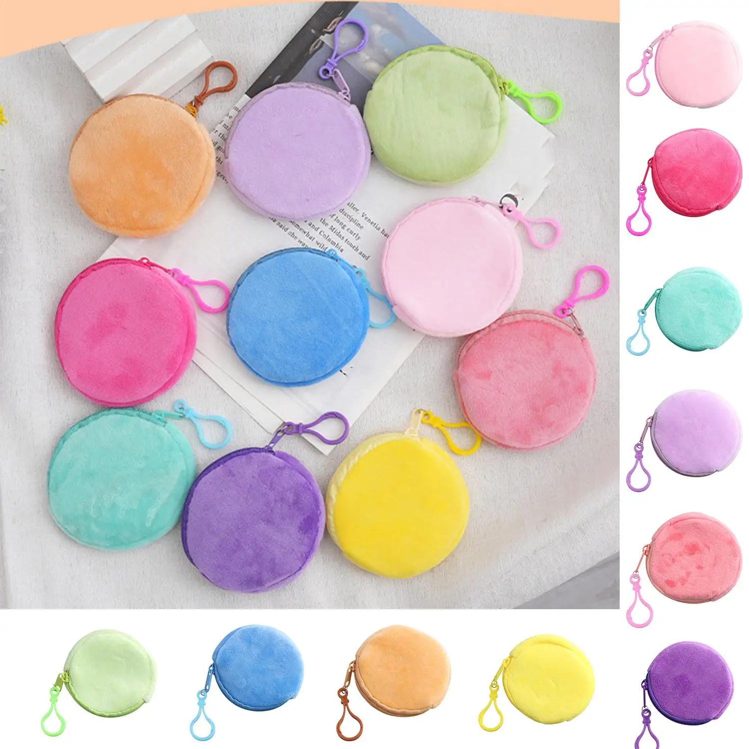 

Round Plush Coin Purse Mini Wallet Coin Bag Solid Color Women Girls Key Bag Mini Headset Bag Purse Pouch Kid Gift