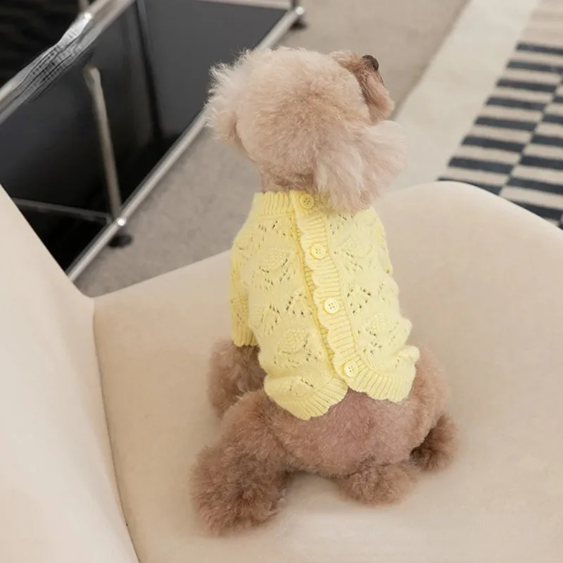 Sweet Autumn Winter Pet Knitted Cardigan Soft Cute Arctic Fleece Dog Sweater Cardigan Dog Clothes Skirt Puppy Clothing Dog Coat