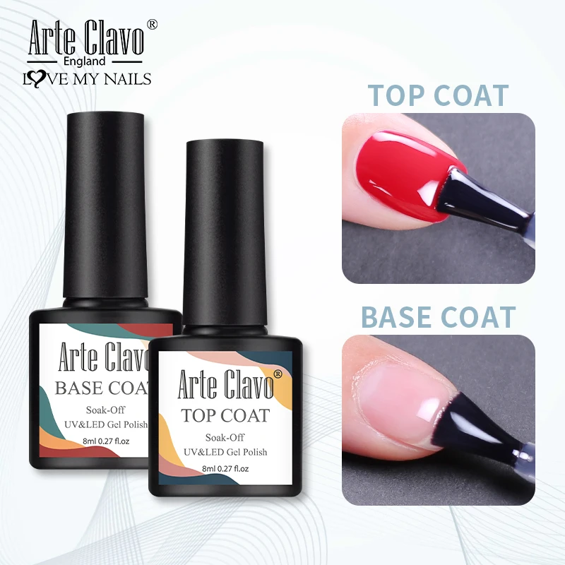 Arte Clavo 8ml Top Coat Base Coat Nail Primer For Nails Vernis Semi Permanant UV LED Lamp Fast Dry Soak Off Gel Polish Gellak