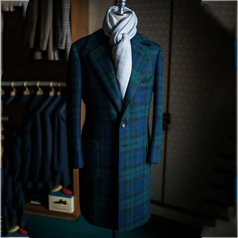 

England Style Men's Suit Jacket Notch Lapel Elegant Gentleman High Quality Chic Single Button Casual Party Prom Long Coat