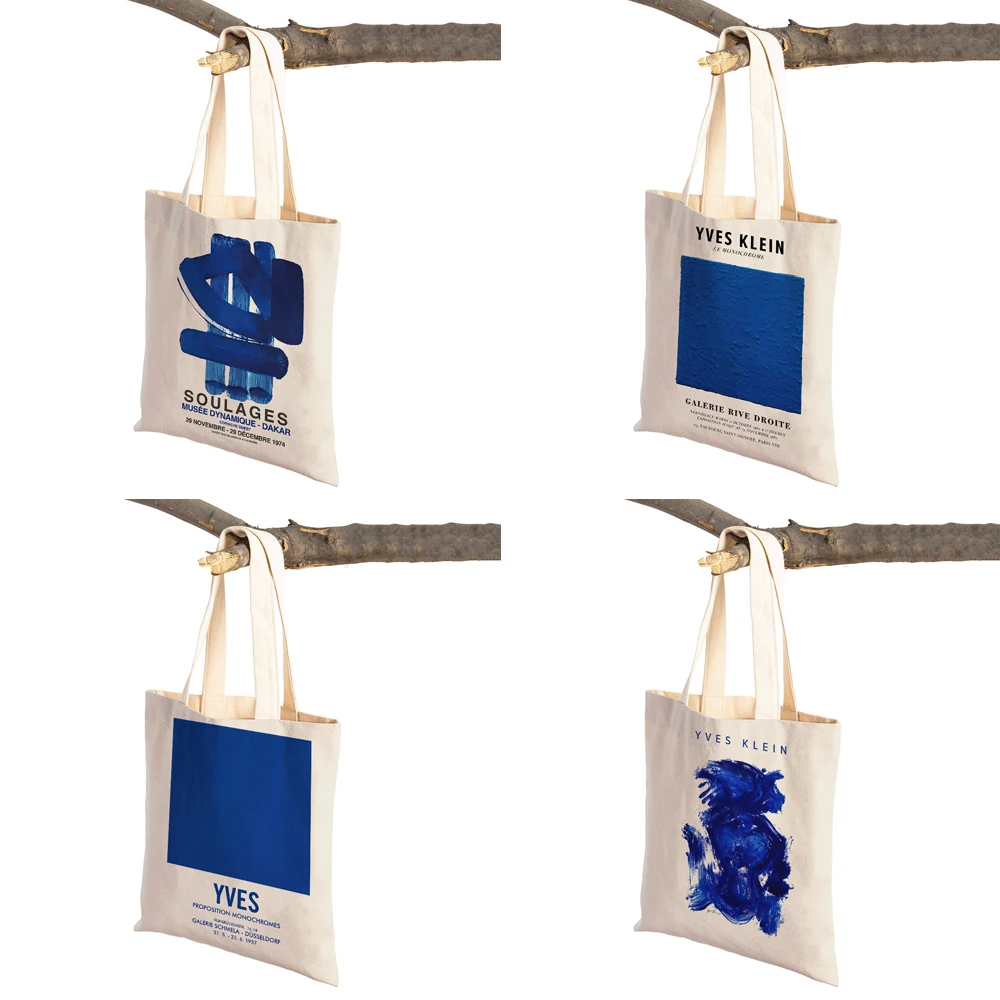 Abstract Yves Klein Blue Women Shopping Bags Double Print Eco Casual Nordic Shopper Bag Lady Canvas Tote Reusable Travel Handbag