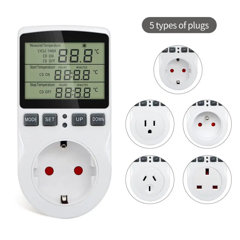 EU/US/FR/BR Timer Socket Thermostat Digital Temperature Controller Socket Outlet With Timer Switch Sensor Probe Heating Cooling