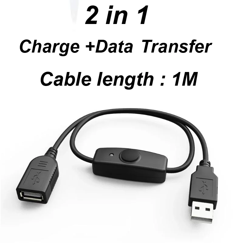 Cable extensor USB 2,0 de sincronización de datos de 1M, Cable con interruptor de encendido y apagado, indicador LED, cargador de transmisión de datos para Raspberry PC