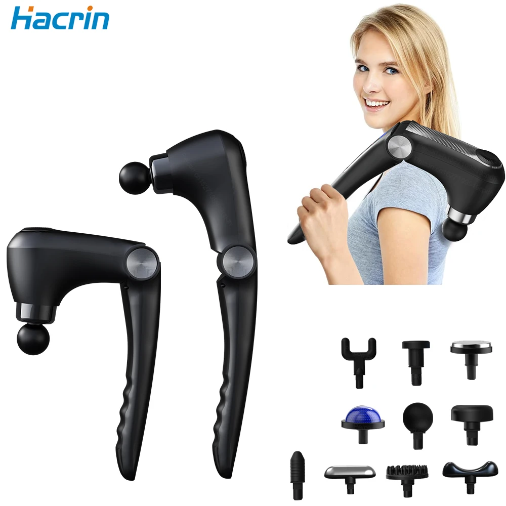 

Fascia Gun Adjustable Massage Gun Foldable Massage Gun for Neck Back Shoulder Leg Body Massagers With Extended Handle U-Shaped