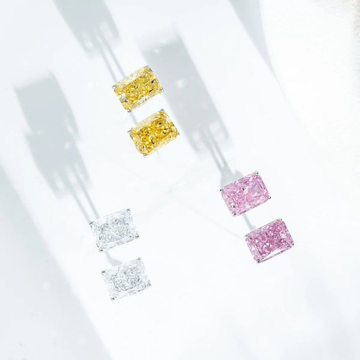 PT950 Platinum Women's Simple Classic Earrings  Yellow Diamond Radiant Cut Earrings  Factory Direct Sale