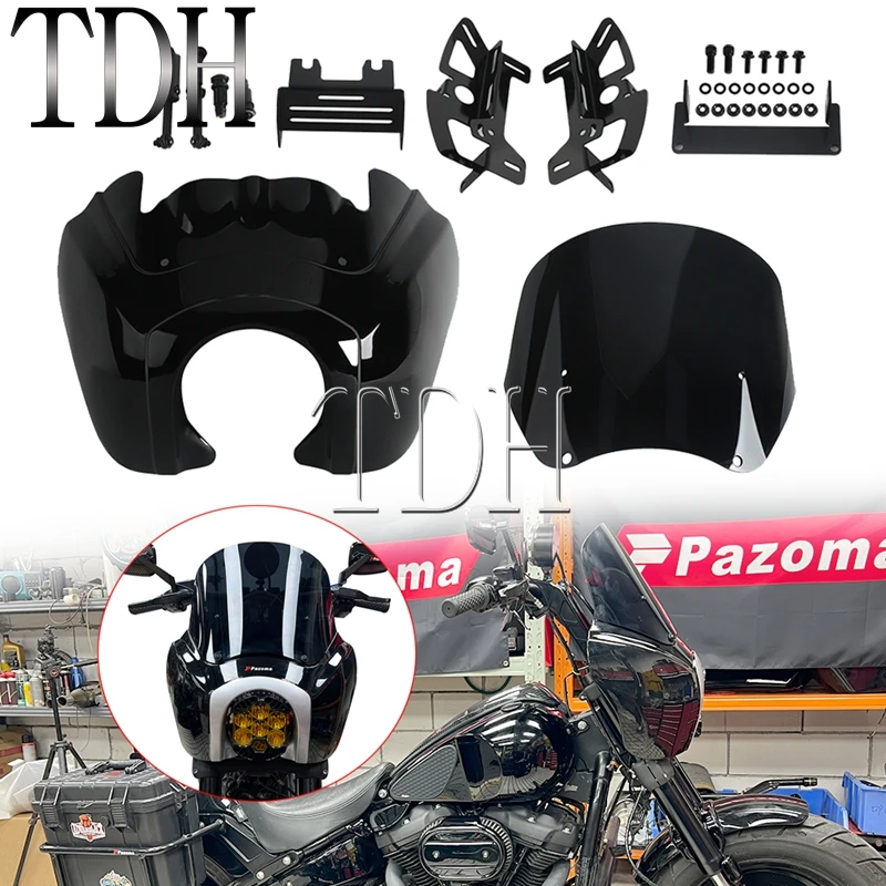 Front Fairing Headlight Bracket Combo Kit Windshield For Baja Designs LP6 Light For Harley Softail Fat Bob FXFB 114 FXFBS 18-25 view 5