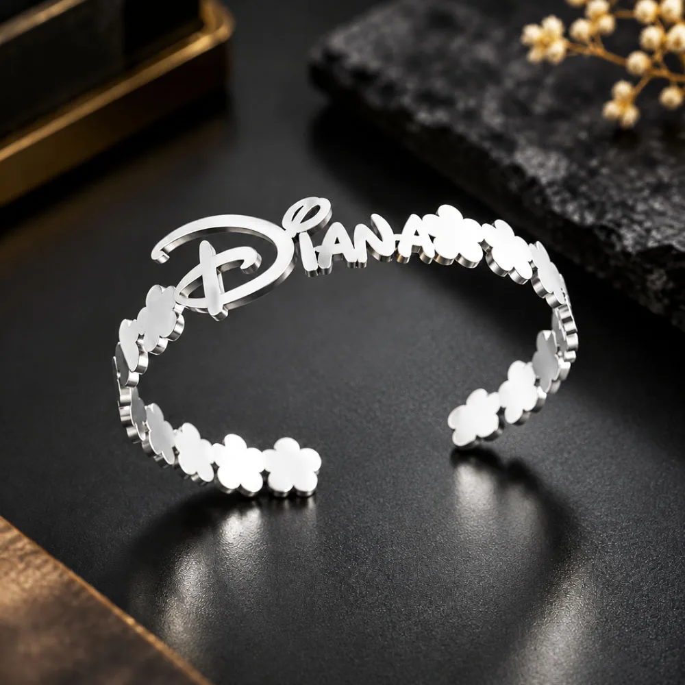 Personalized Name Bangle Stainless Steel Openable Bracelet