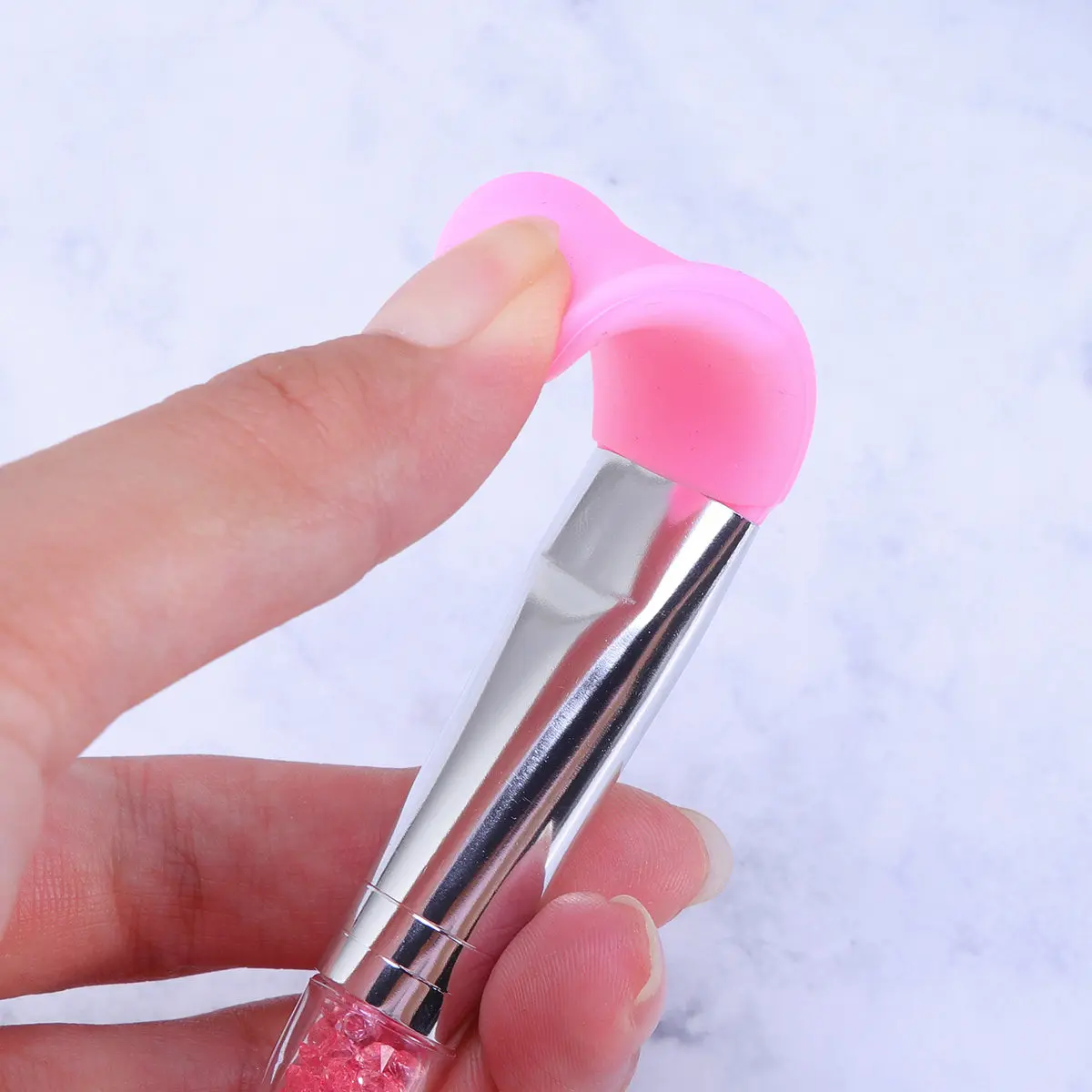 1Pcs Silicone Face Mask Brush Rhinestone Embellished Handle for Facial Mask Mud Mixing Concealer Application Skin Care Beauty