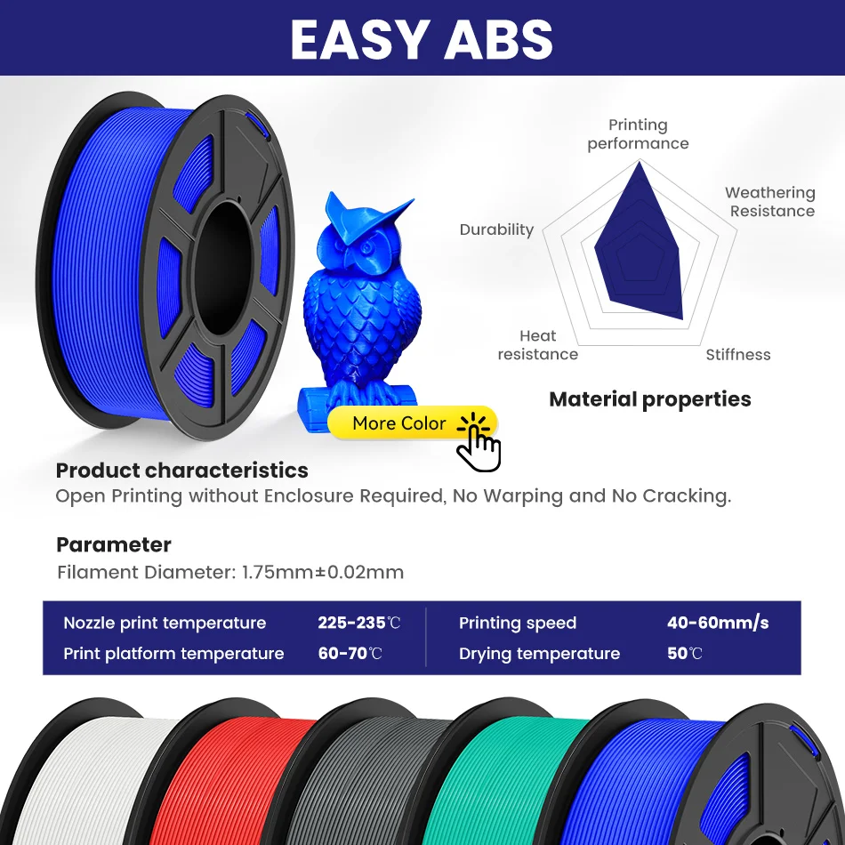 JAYO ASA / ABS Filament 1.75mm 1KG/Roll Low Temteratue Easy ABS 3D Printer Filament High Toughness 3D Printer Filament
