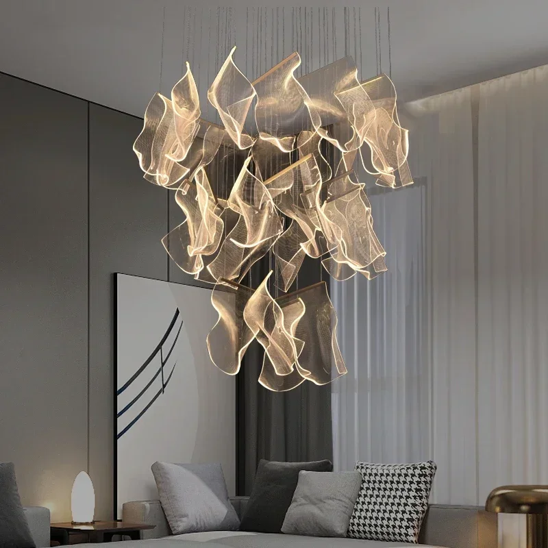 Modern Novelty Ceiling Chandelier living room decor lighting Stairs Pendant Lamp Dining  Hanging Light LED  Guide plate
