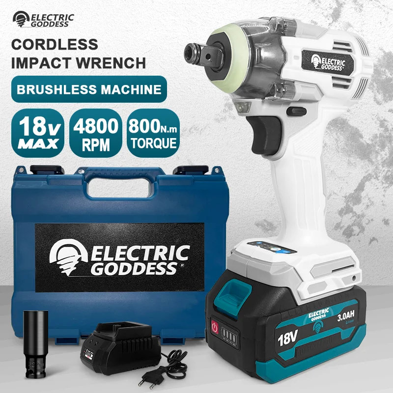 

EGOD 1800W Brushless Cordless Electric Impact Wrench Lithium Power Tools 800N.M Adjustable Speed Wrench For Makita 18V Battery