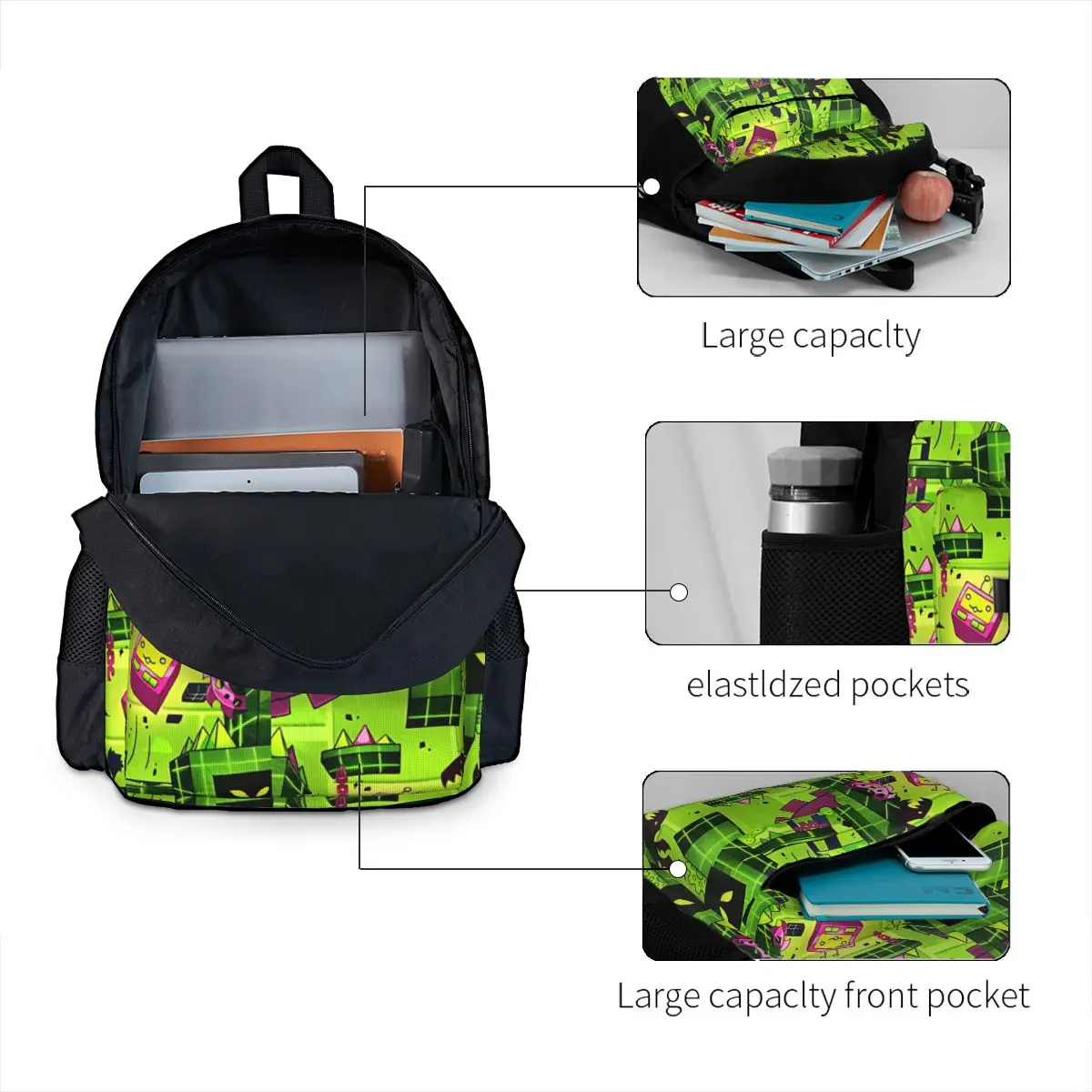 Mochila Geometria Dash Cube para Mulheres, Mochila Escolar Estudante de Moda 3D, Mochila Laptop Amante de Video Game, Mochila Kids Travel