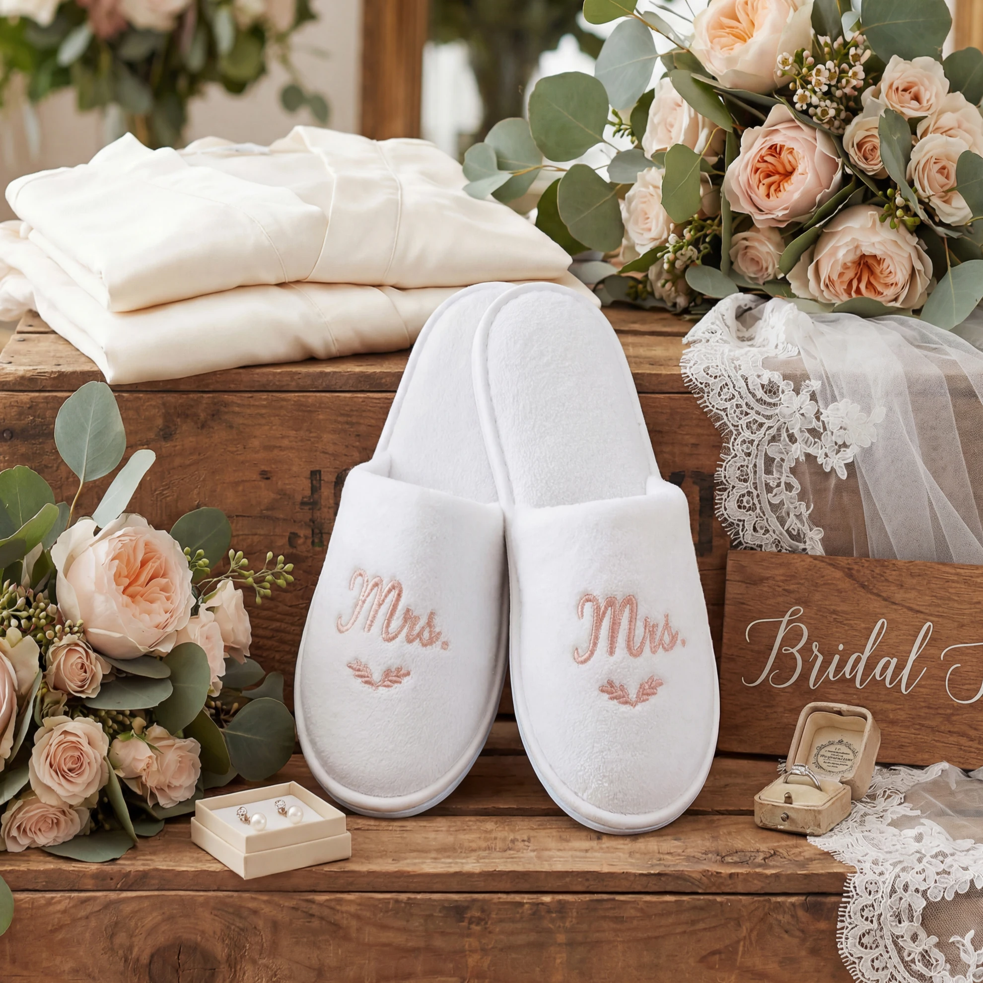Mr & Mrs Embroidery Slippers With Close-toe, Set of 2, Suitable For Bachelorette Decorations, Wedding Day Footwear image 3