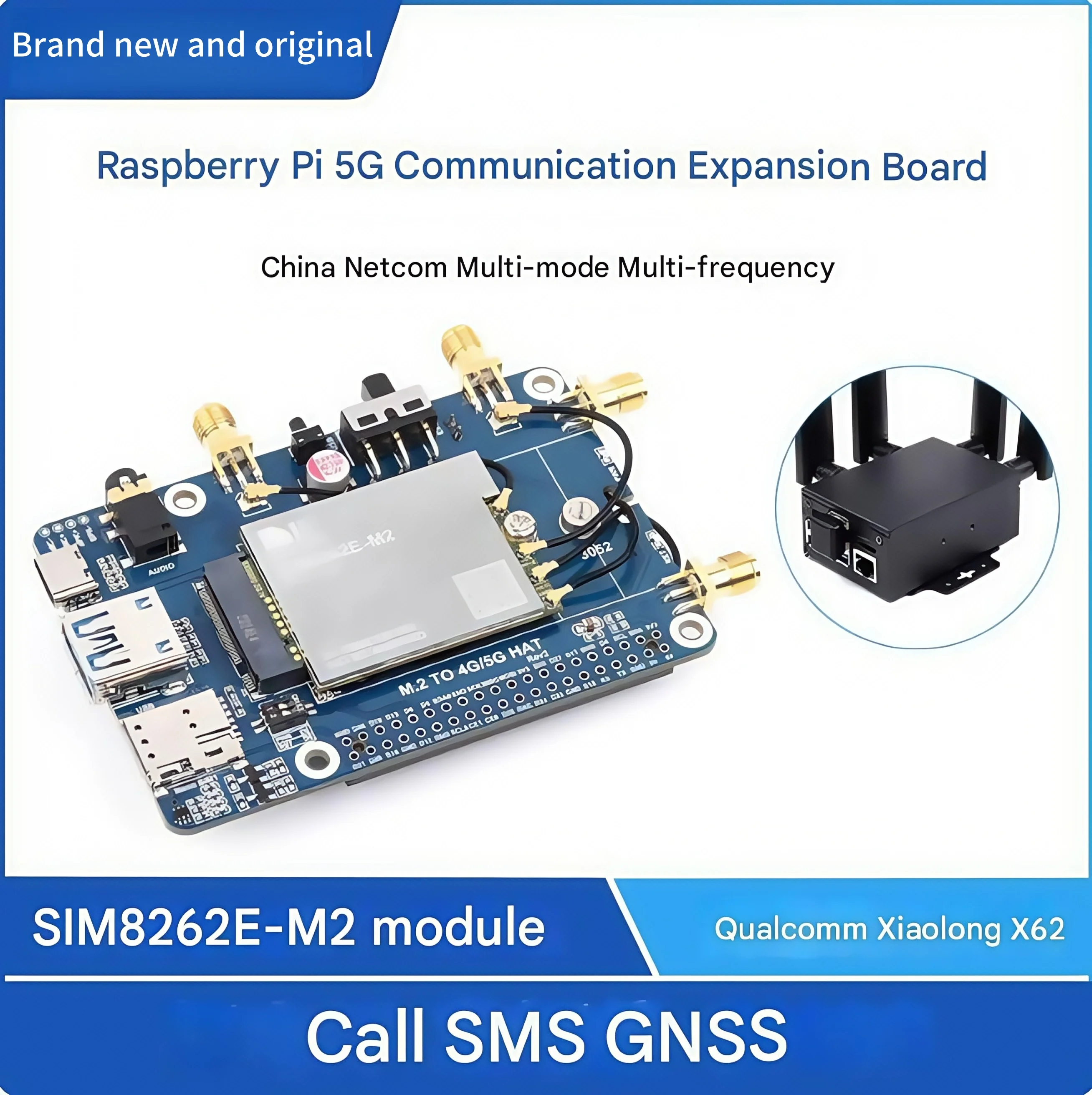 

Raspberry Pi Qualcomm Snapdragon X62 SIM8262E-M2 3/4/5G Communication Expansion Board Module with Case