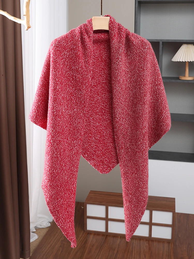 厚手のウールニットスカーフ女性のファッション花柄大判ショール三角ラップショルダーラップ冬暖かいネックウェア