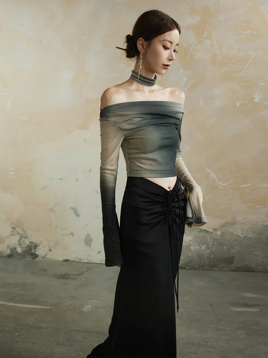 

ONMOON Romantic Print Velvet Long Sve Knitted Base T-irt Women's Autumn Winter One-oulder T-irt Casual Sle