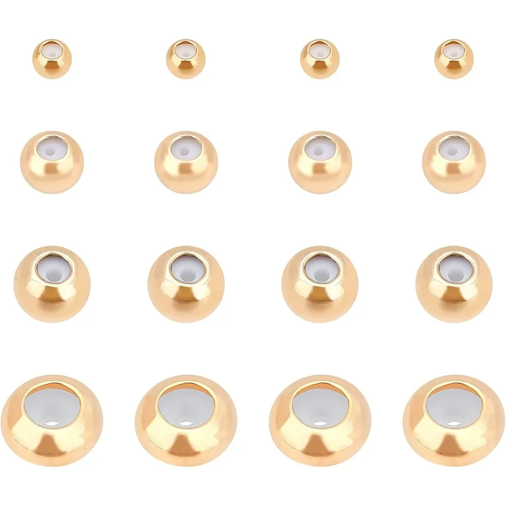 40pcs 18K Gold Beads Mixed Size Gold Rubber Spacer Stopper Bead Charm for Bracelets Jewelry Makings