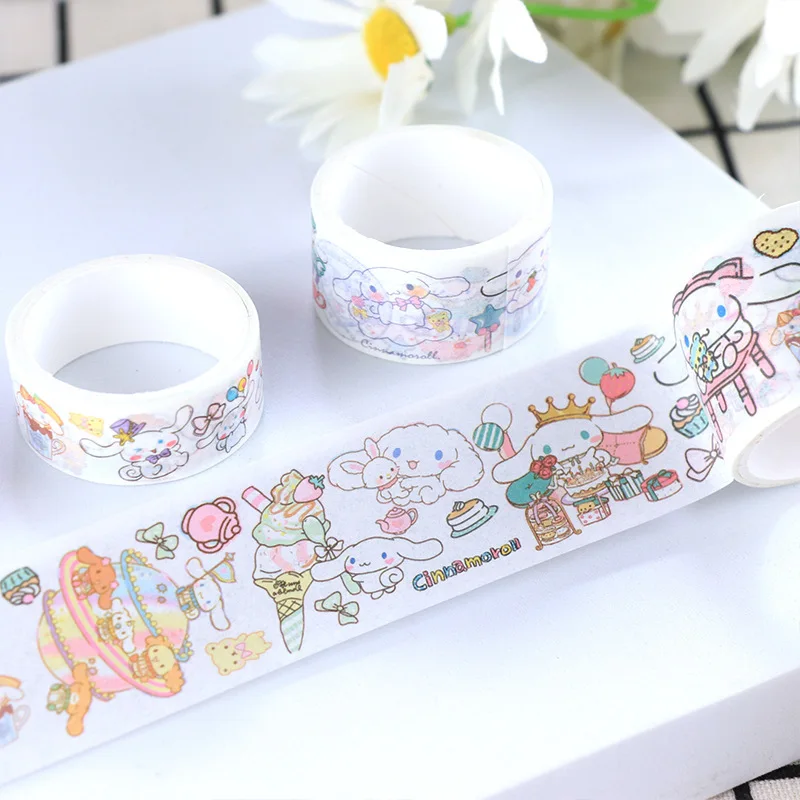 4roll/box Sanrio Guka Handbook Tape Stickers Kawaii Kuromi Melody Cinnamoroll Pompompurin Hand Account DIY Sticker Kid Toys