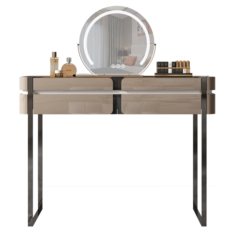 خزانة خشبية صلبة إيطالية بسيطة، خزانة ملابس، خزانة تخزين، غرفة نوم متكاملة، فاخرة خفيفة، طاولة مكياج فاخرة، غير قابلة للصدأ #5