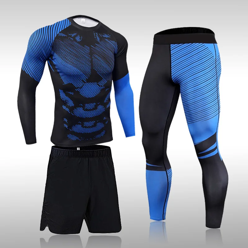 Men\'s Sports Suit MMA Rashgard Male Quick Drying Exercise Workout Leggings Sportswear Compression Clothing Fitness Training Kit