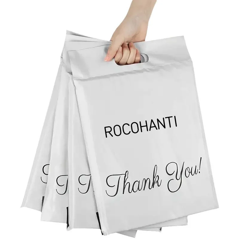 100Pcs Custom LOGO Printed Poly Mailers Mail Bag With Handle Plastic Shipping Mailing Bag Envelopes Courier Gift Packaging Bags