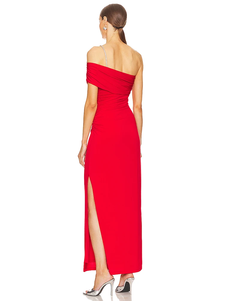 PB 2024 Autumn Off the Shoulder Slim Long Dress Celebrity Red Carpet Evening Party Celebrate Dress Vestidos