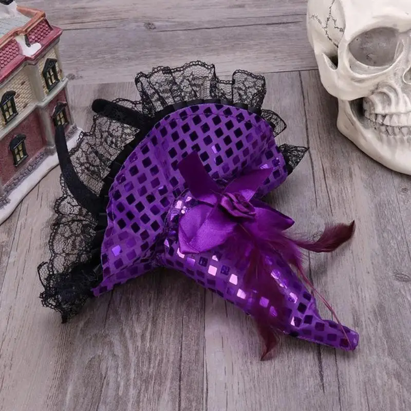 

652F Halloween Witch Hat Cap Veil Hat with Lace Masquerade