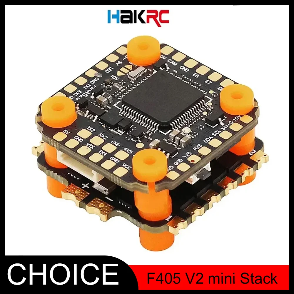 

HAKRC F405 V2 mini Stack - F405 Mini FC with Dual BEC & 35-65A 4-in-1 ESC, Supports DShot150-1200/PWM for FPV Drone