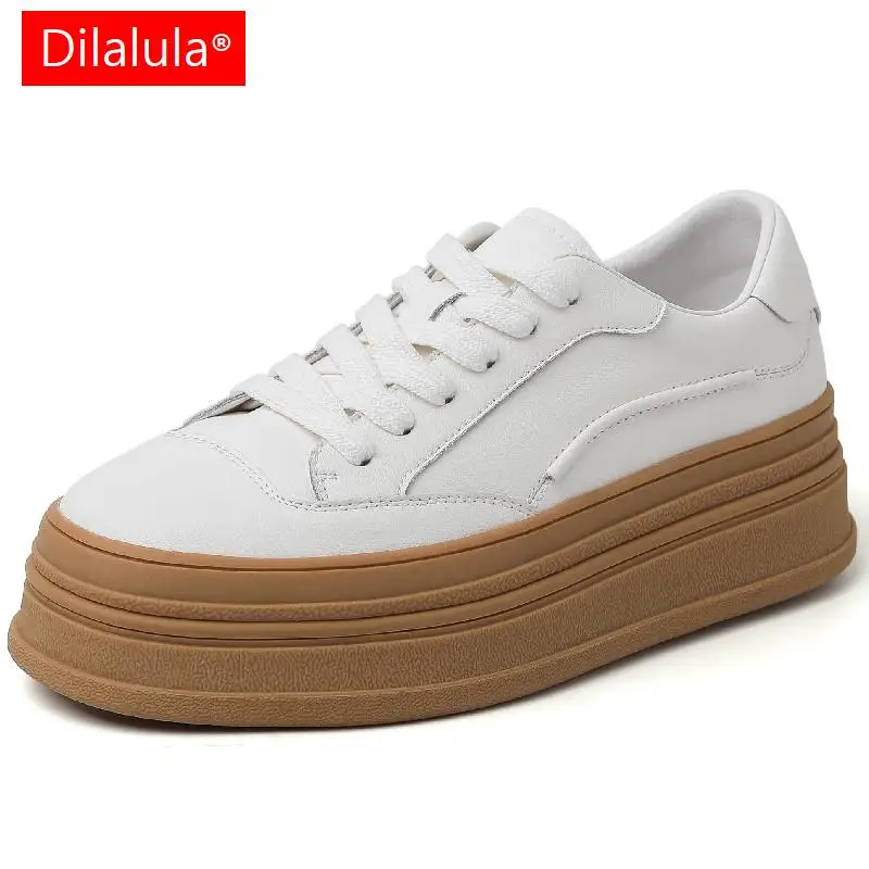 Dilalula 2024 Hot Sale Women Sneakers Fashion Cross-Tied Genuine Leather Students Comfort Causal Flats Platforms Shoes Woman