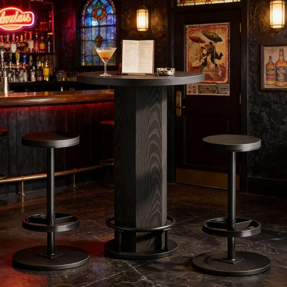 

Black Bistro Table 37.8"H, 23.6"W Cae Tables with Stool or Breakast Nook, Kitchen, Aparent Dining, Industrial armhouse Style, Bi