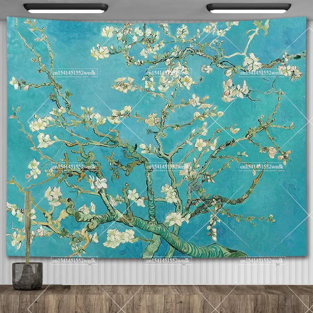 Van Gogh Almond Blossom Tapestry Oil Painting Floral Nature Landscape Wall Decor Tapestry Aesthetic Room Decoration Bedspread