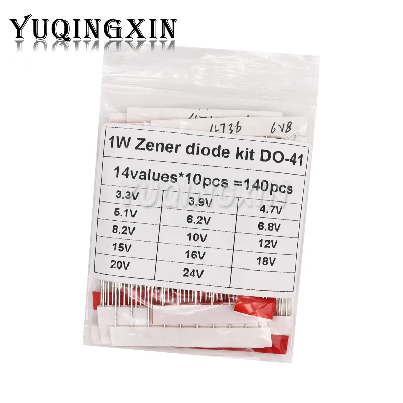 140pcs 1W Zener Diode Kit DO-41 3.3V-24V 14Values Each 10pcs DIY Sample Set New