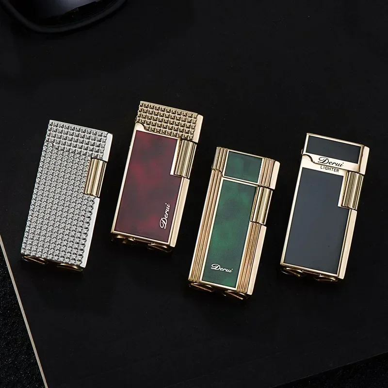 DERUI Metal Mini Open Flame Kerosene Lighter Side Pulley Igniting Metal Compact Portable High-end Lighters Smoking Gift For Men