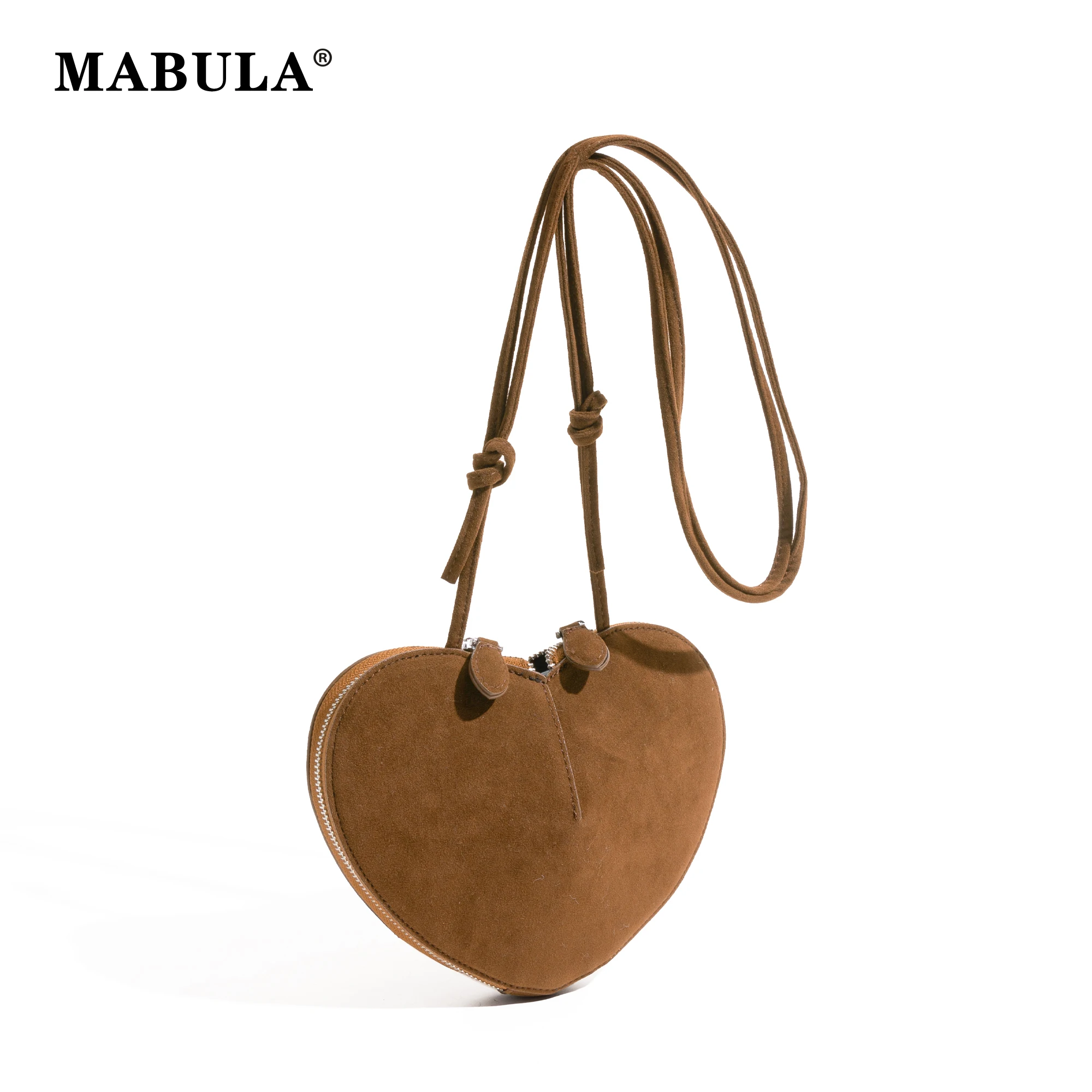 

MABULA Vintage Faux Suede Hobo Phone Purse Luxury Design Unique Heart Shape Crossbody Pouch Bohemian Style Popular Shoulder Bag