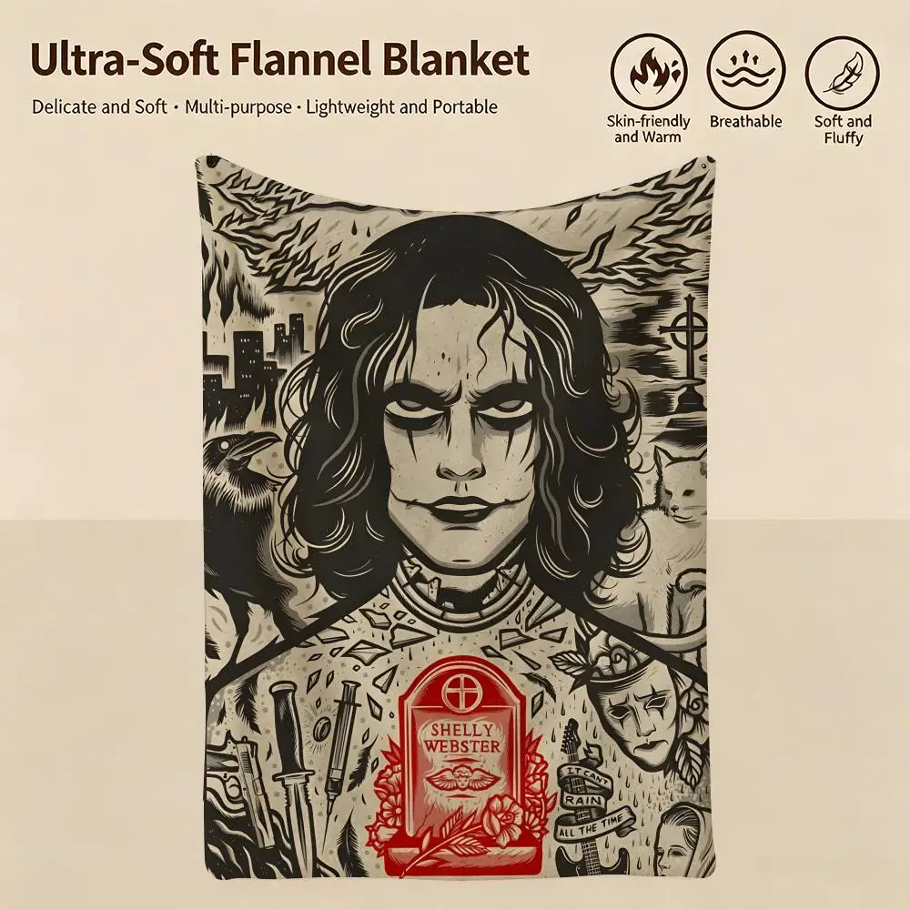 movie T-The Crow-w Throw Warm Soft Flannel Blanket, Multi-use for Sofa Bed Camping Travel Nap