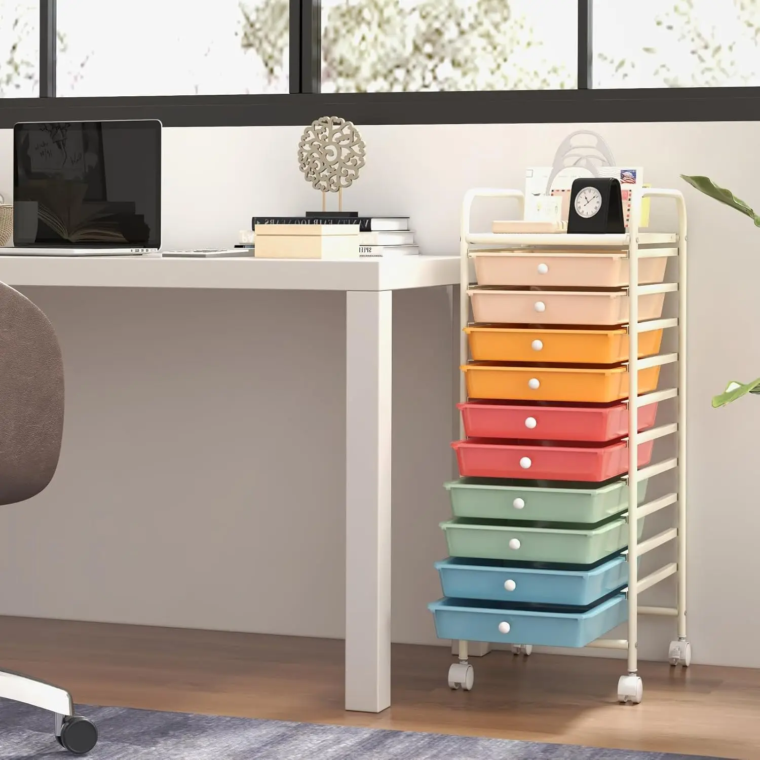 10-Drawer Rolling Storage Drawer Cart, Utility Cart with Removable Drawers & Metal Frame, Mobile Art Craft Drawer Cart