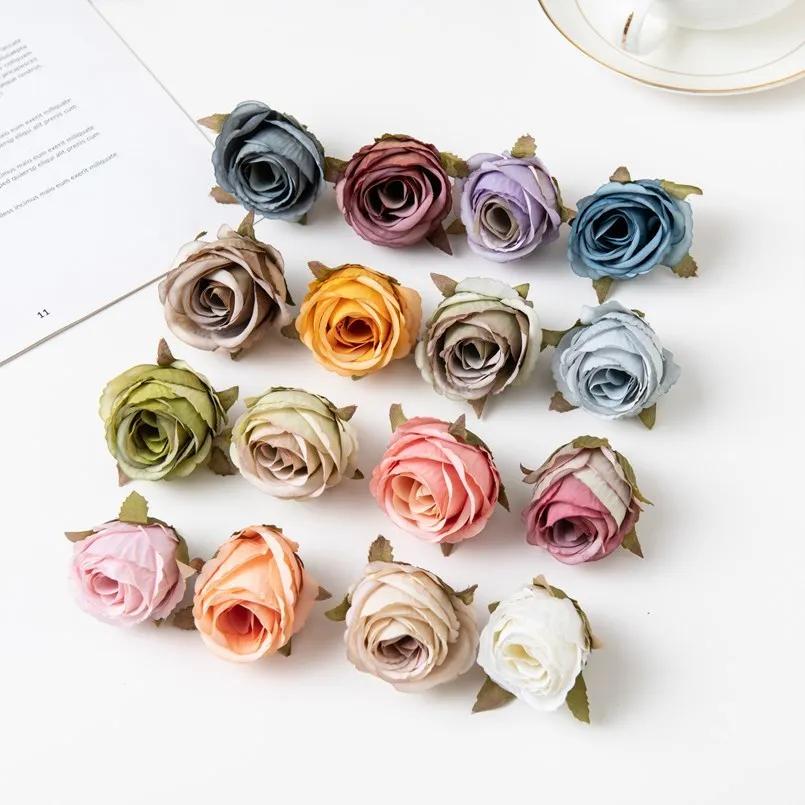 100PCS Seide Rosen Künstliche Blumen Weihnachten Dekoration für Home Hochzeit Braut Zubehör Freiheit Scrapbooking Gefälschte Pflanzen – Detail 3
