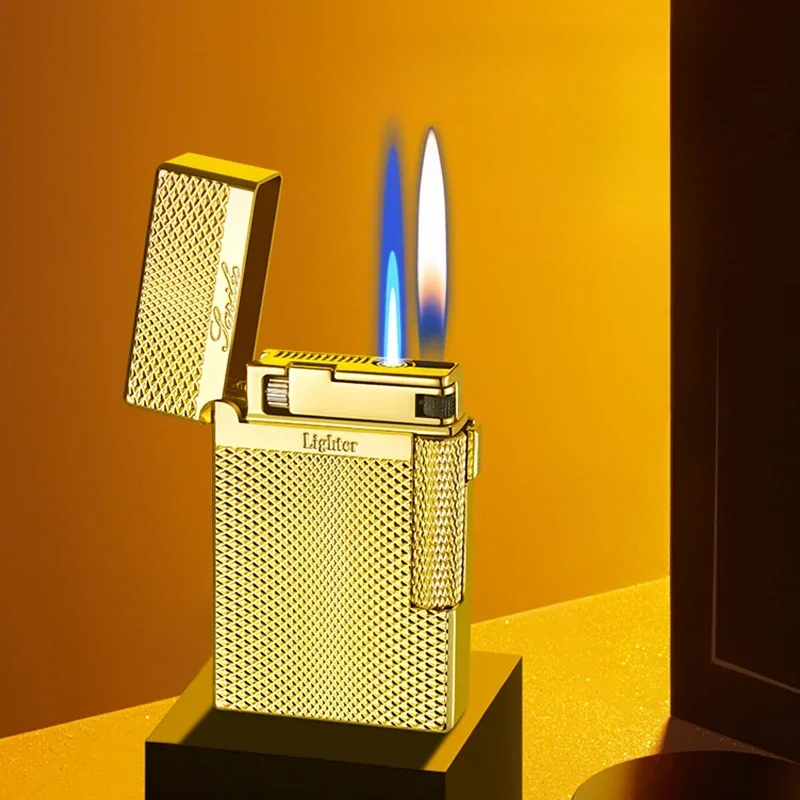 Double Fire Switching Lighter Three Styles Plated Metal Inflatable Lighter Smoking Accessories Cool Men\'s Gift Lighters Gadgets