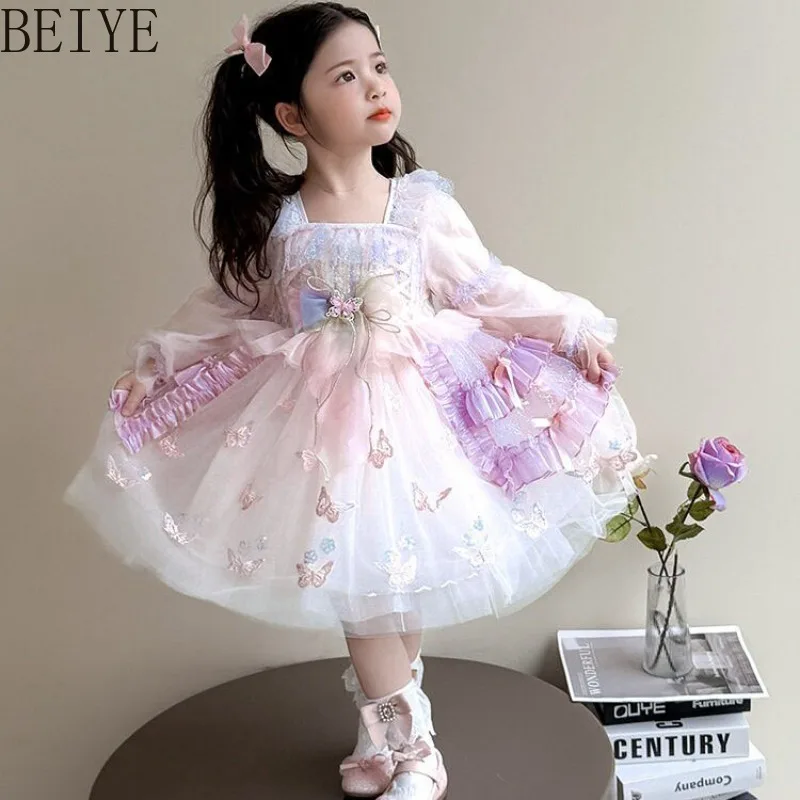 

Spring Court Style Girls Lolita Princess Dress High Sense Children Lolita Birthday Dress Long Sleeve Sweet Cute Dress