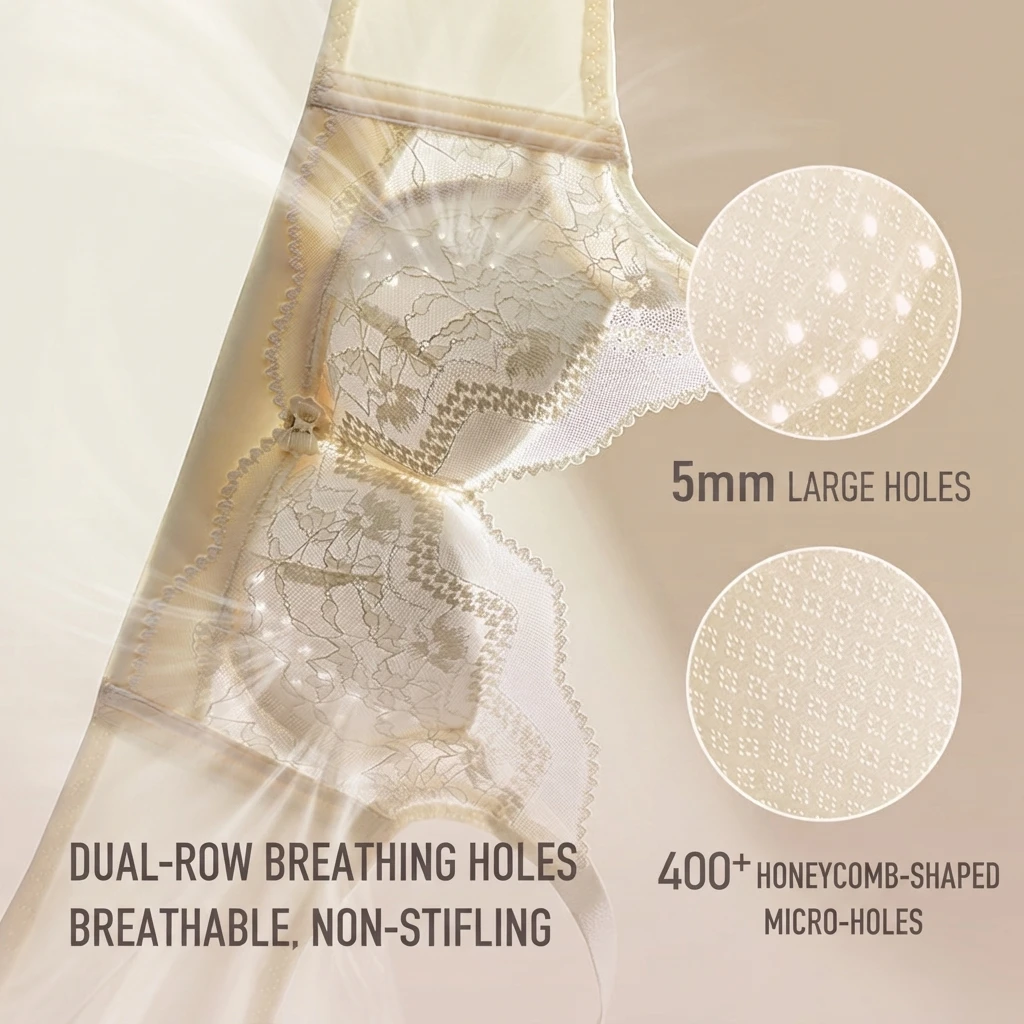 Women Lace Bra Wireless Push Up Gather Full Cup Anti Sagging Minimizer Comfortable Breathable Adjustable Thin Summer Underwear