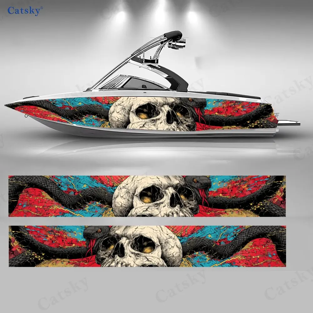 

2 шт. наклеек для лодок с изображением черепа и змеи в стиле граффити, водонепроницаемые виниловые наклейки из ПВХ для рыболовных лодок, прочные и стильные.