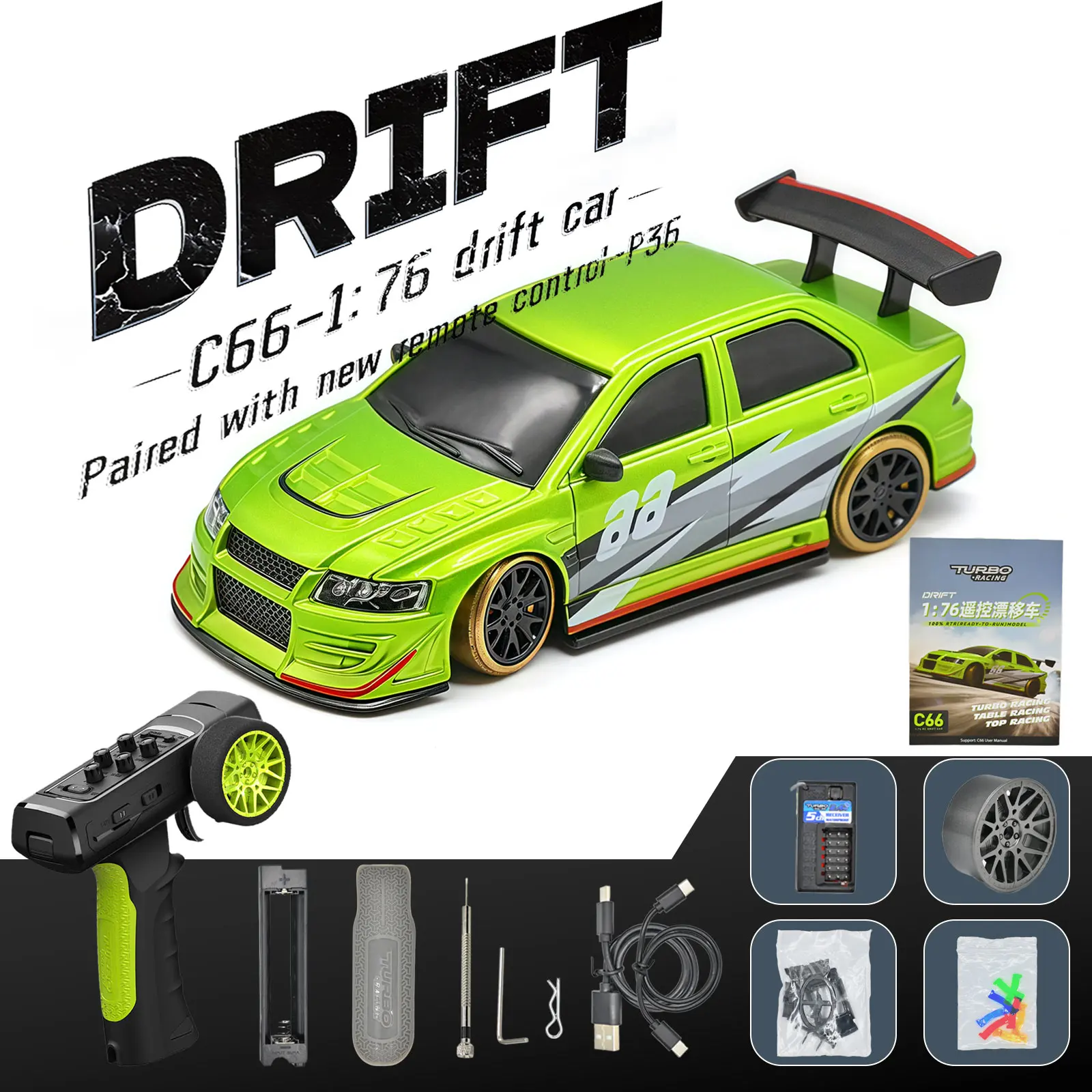 Voiture RC de course Turbo 1:76 C66 Drift avec Radio gyroscopique, jouets télécommandés entièrement proportionnels, jouets de bureau RTR pour enfants et adultes