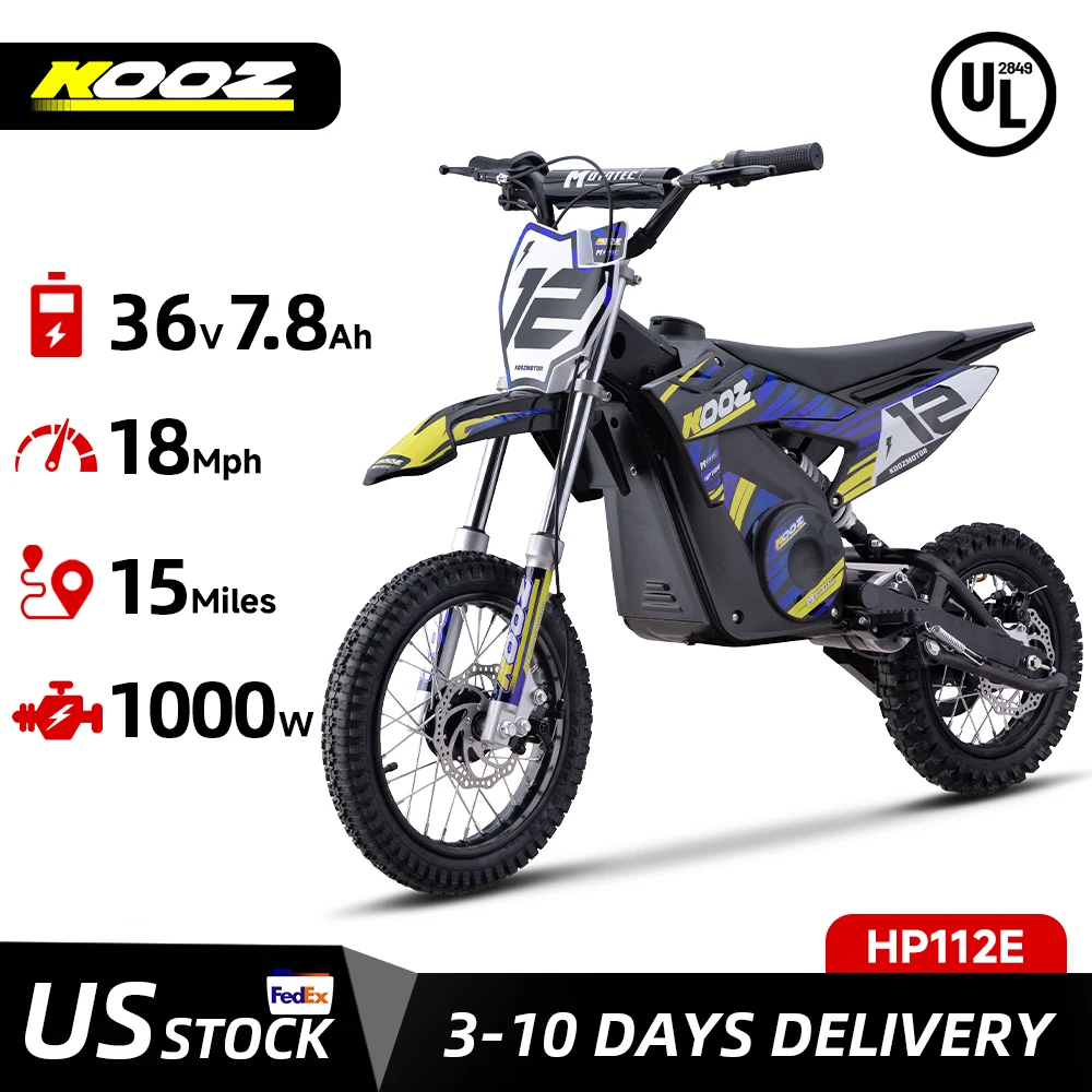 

KOOZ HP112E 36V 1000W Electric Dirt Bike for Kids, 3 Speed Modes Teen Electric Motorcycle Up to 18 MPH & 15 Miles Long-Range