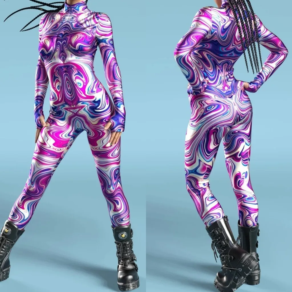 

Unisex Cyber Punk 3D Digital Printing Halloween Party Role Play Outfit Women Men Cosplay Costume Carnival Jumpsuit