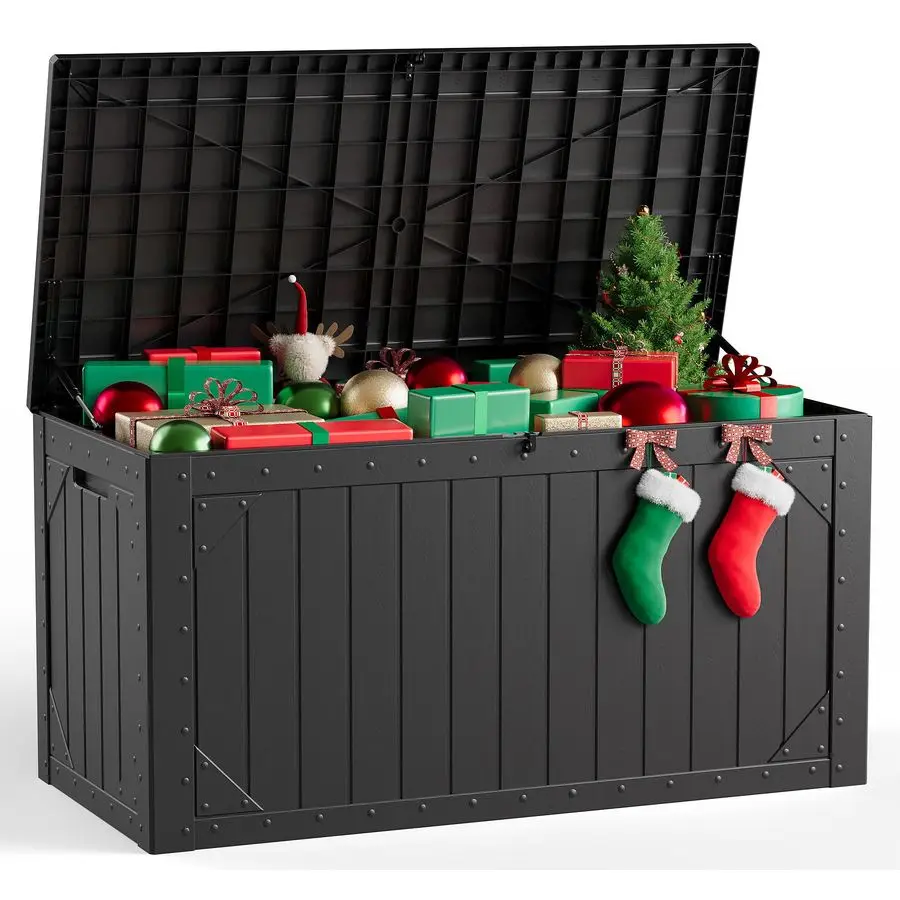 

Storage Box,100 Gallon Deck Box Outdoor Storage Bench Outside Waterproof Resin Storage Bench, Lockable Patio Cushio Customizable