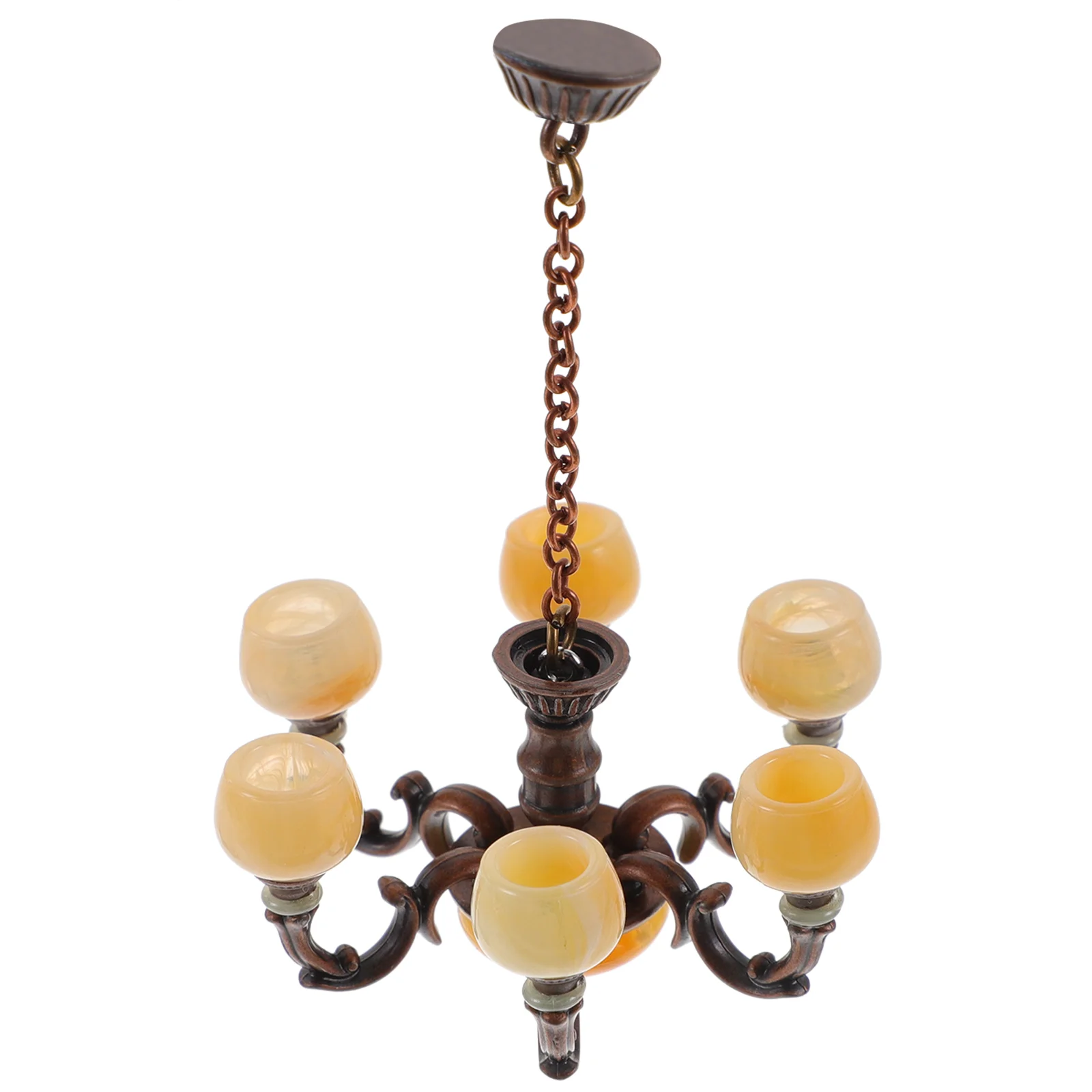 

Retro Chandelier Model Mini Ceiling Lamp Miniature LED Hanging Prop Plastic Furniture